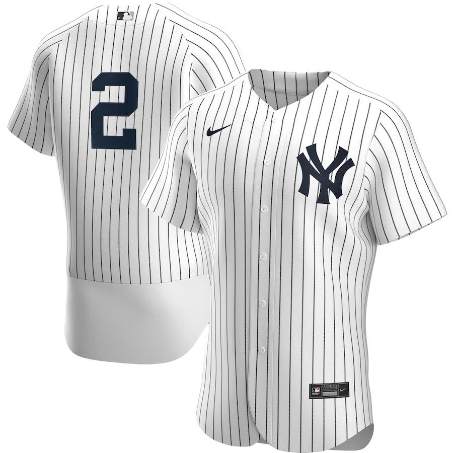 Mens New York Yankees #2 Derek Jeter Nike White Navy Home Authentic Player MLB Jerseys->new york yankees->MLB Jersey